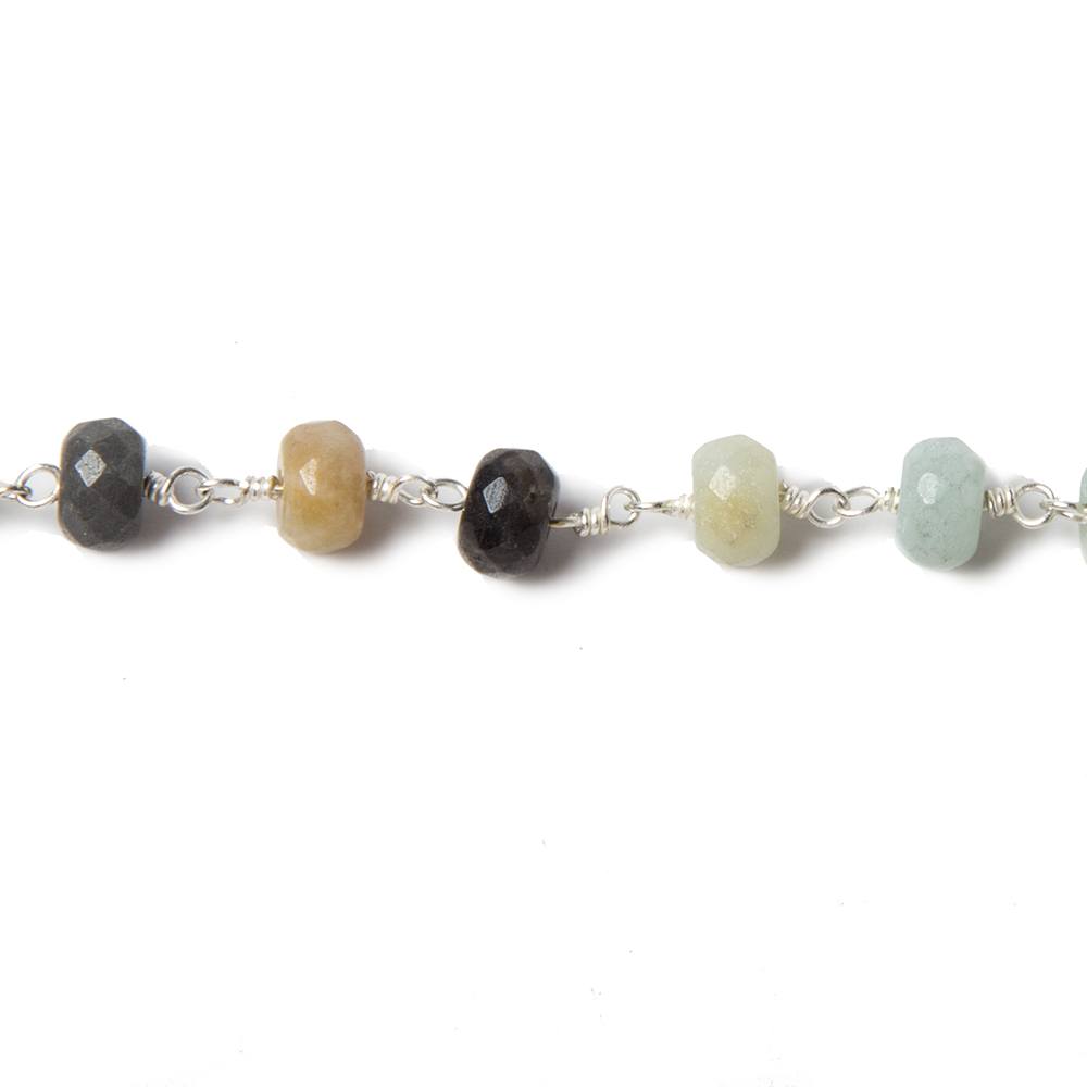 6mm MultiColor Amazonite faceted rondelle Silver chain by the foot 31 pcs (ONLINE ORDER ONLY)