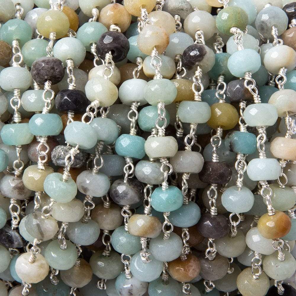 6mm MultiColor Amazonite faceted rondelle Silver chain by the foot 31 pcs (ONLINE ORDER ONLY)