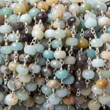 6mm MultiColor Amazonite faceted rondelle Silver chain by the foot 31 pcs (ONLINE ORDER ONLY)