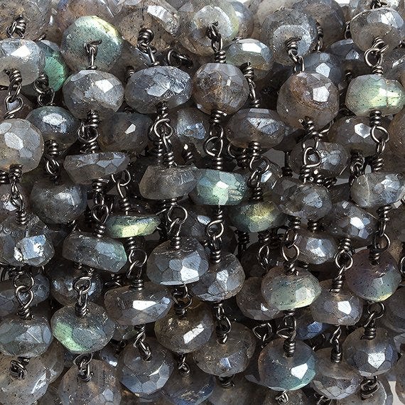 6mm Mystic Labradorite faceted rondelle Black Gold Chain by the foot 32 beads (ONLINE ORDER ONLY)