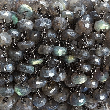 6mm Mystic Labradorite faceted rondelle Black Gold Chain by the foot 32 beads (ONLINE ORDER ONLY)