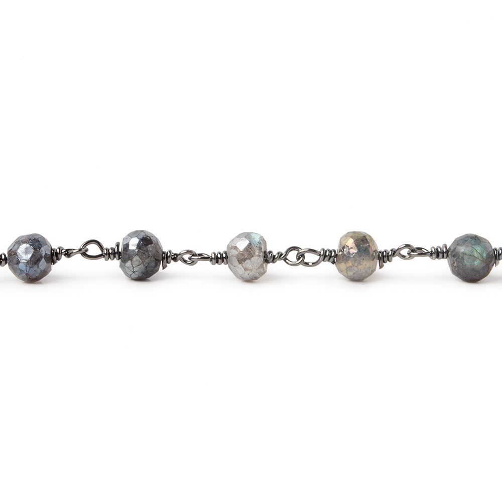 6mm Mystic Labradorite faceted round Black Gold plated Chain by the foot 24 pcs (ONLINE ORDER ONLY)