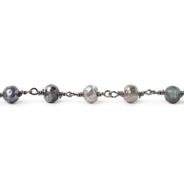 6mm Mystic Labradorite faceted round Black Gold plated Chain by the foot 24 pcs (ONLINE ORDER ONLY)