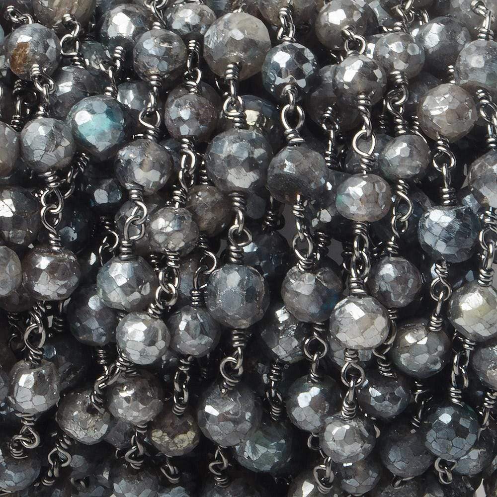 6mm Mystic Labradorite faceted round Black Gold plated Chain by the foot 24 pcs (ONLINE ORDER ONLY)