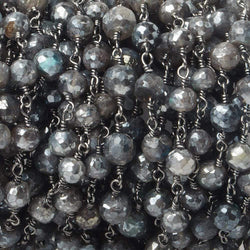 6mm Mystic Labradorite faceted round Black Gold plated Chain by the foot 24 pcs (ONLINE ORDER ONLY)