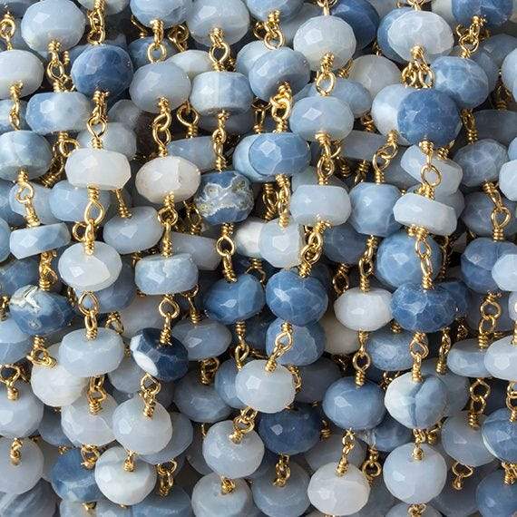 6mm Owyhee Denim Blue Opal faceted rondelle Gold Chain by the foot 30 pcs (ONLINE ORDER ONLY)
