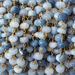 6mm Owyhee Denim Blue Opal faceted rondelle Gold Chain by the foot 30 pcs (ONLINE ORDER ONLY)