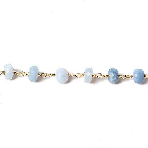 6mm Owyhee Denim Blue Opal faceted rondelle Gold Chain by the foot 30 pcs (ONLINE ORDER ONLY)