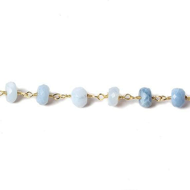 6mm Owyhee Denim Blue Opal faceted rondelle Gold Chain by the foot 30 pcs (ONLINE ORDER ONLY)