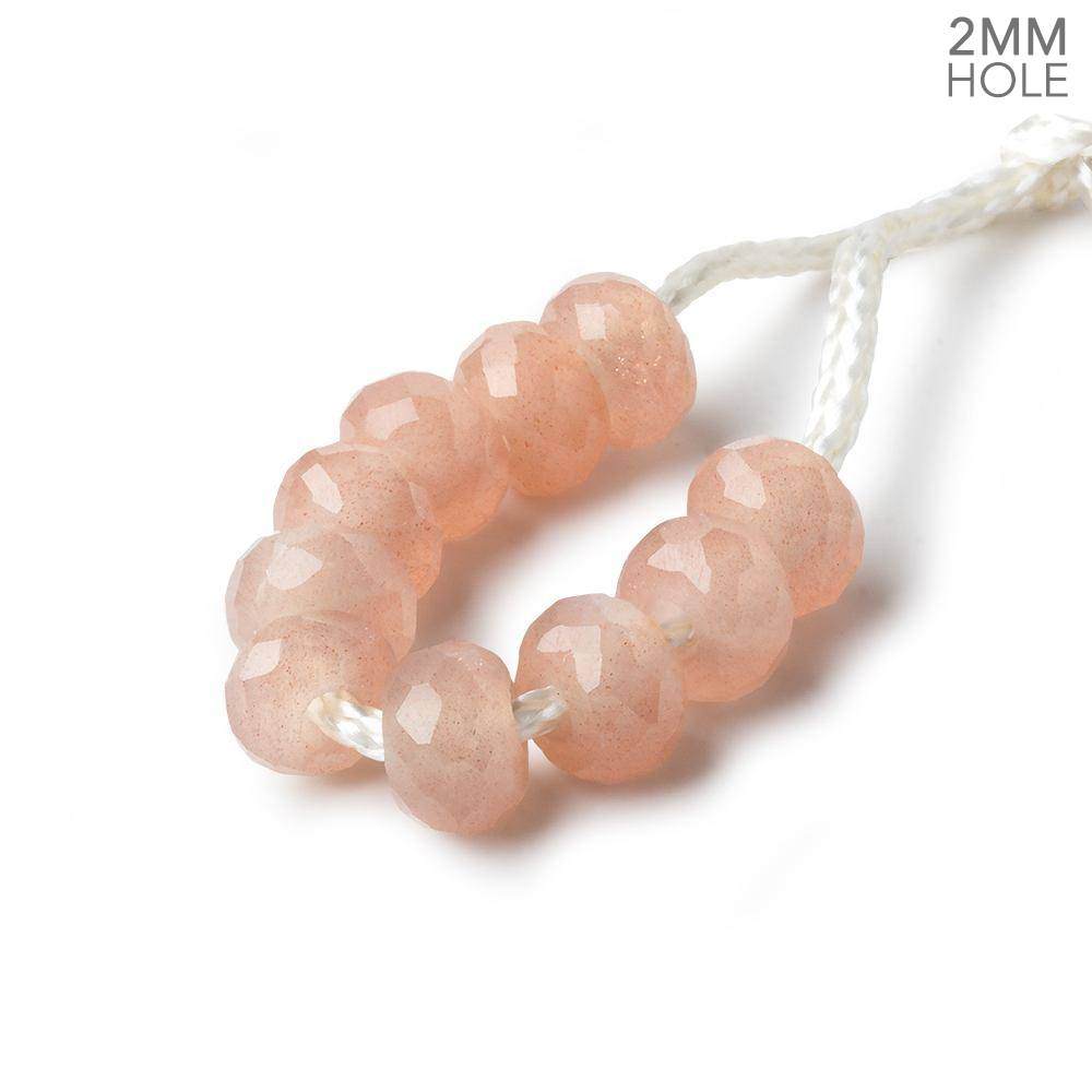 6mm Peach Moonstone 2mm Large Hole Faceted Rondelle Set of 10 Beads (ONLINE ORDER ONLY)