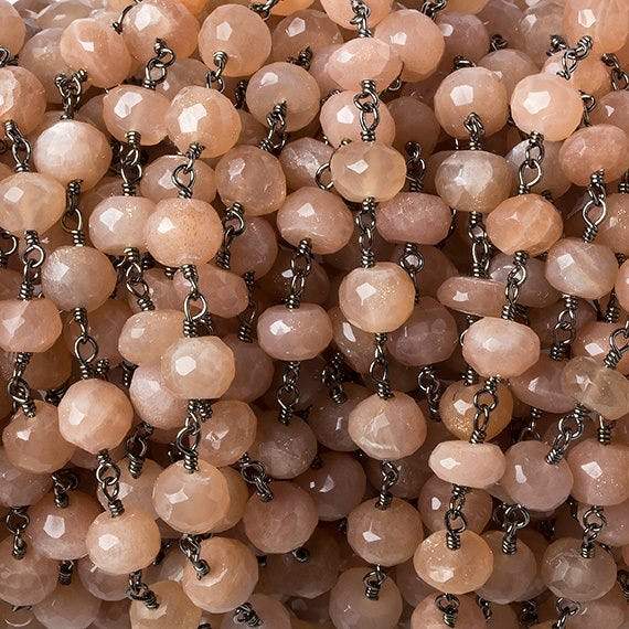 6mm Peach Moonstone faceted rondelle Black Gold Chain by the foot 30 pcs (ONLINE ORDER ONLY)