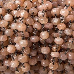 6mm Peach Moonstone faceted rondelle Black Gold Chain by the foot 30 pcs (ONLINE ORDER ONLY)