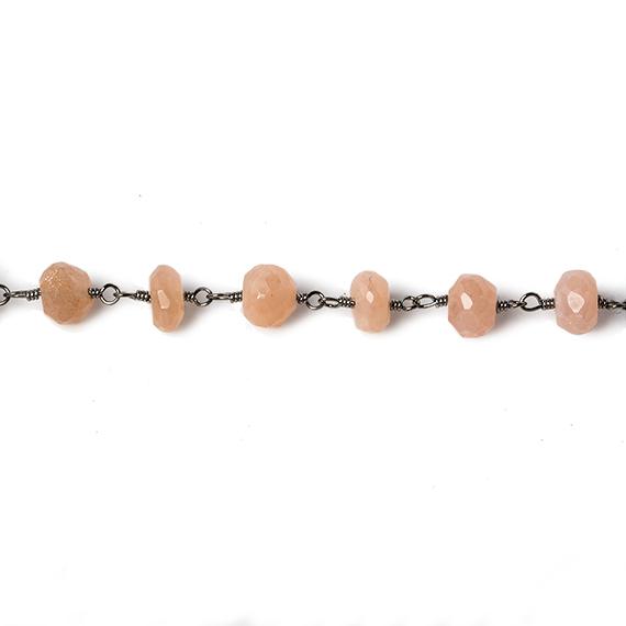 6mm Peach Moonstone faceted rondelle Black Gold Chain by the foot 30 pcs (ONLINE ORDER ONLY)