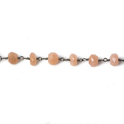 6mm Peach Moonstone faceted rondelle Black Gold Chain by the foot 30 pcs (ONLINE ORDER ONLY)