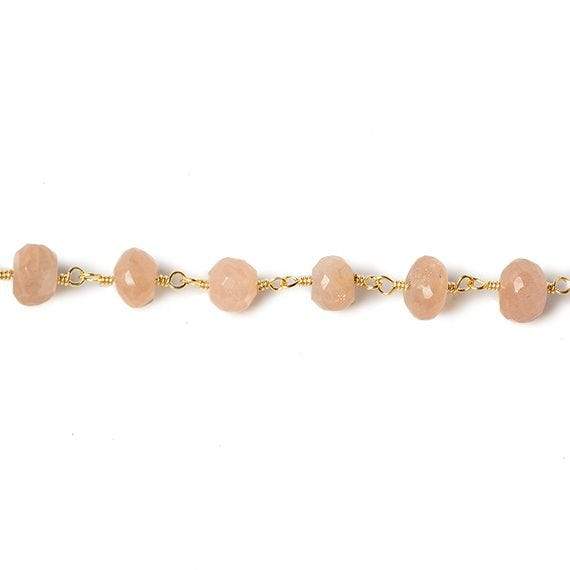 6mm Peach Moonstone faceted rondelle Gold Chain by the foot 30 pcs (ONLINE ORDER ONLY)