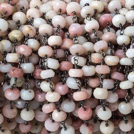 6mm Pink Peru Opal faceted rondelle Black Gold Chain by the foot 30 pcs (ONLINE ORDER ONLY)