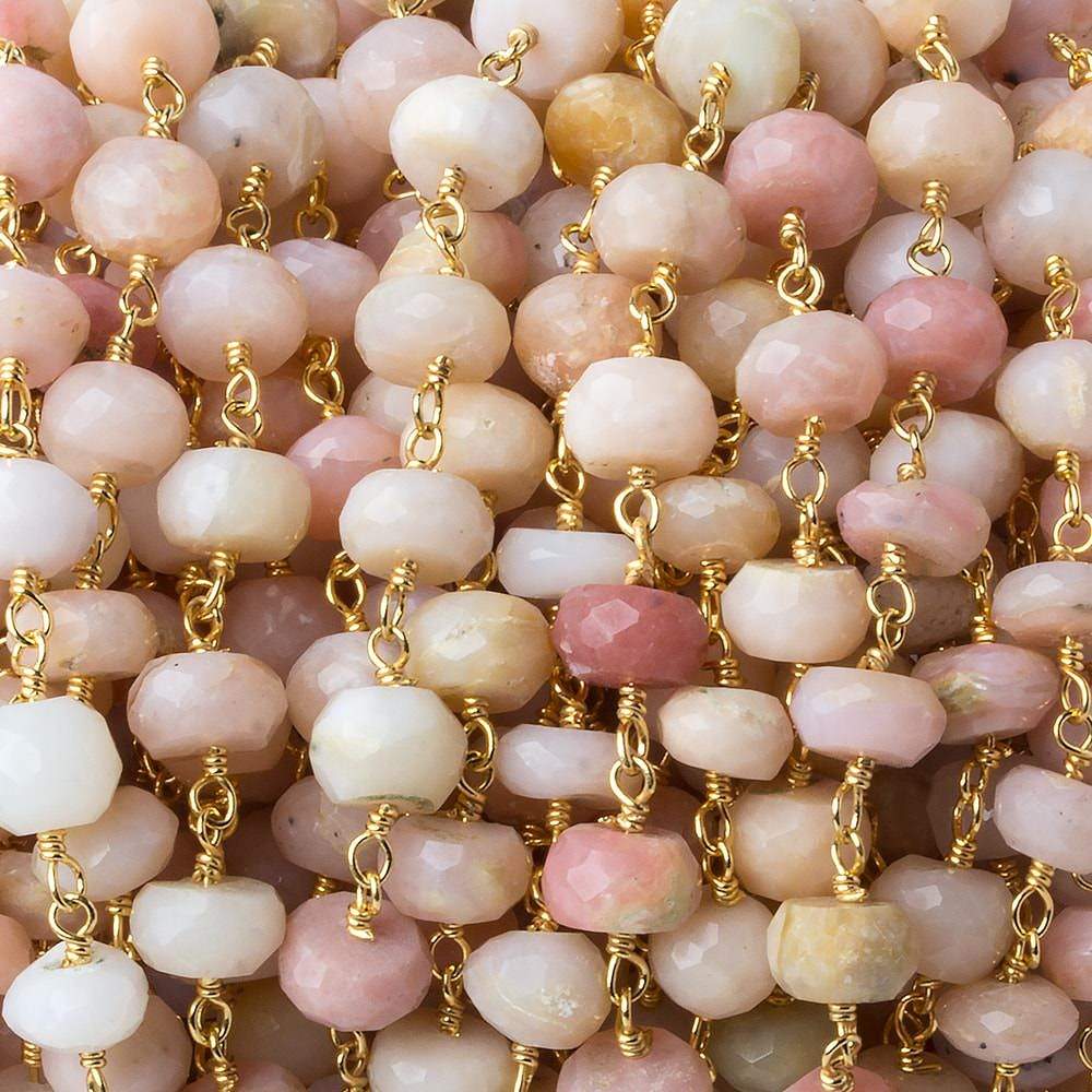 6mm Pink Peruvian Opal faceted rondelle Gold plated Chain by the foot 31 pcs (ONLINE ORDER ONLY)