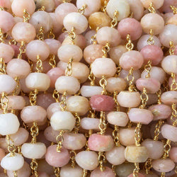 6mm Pink Peruvian Opal faceted rondelle Gold plated Chain by the foot 31 pcs (ONLINE ORDER ONLY)