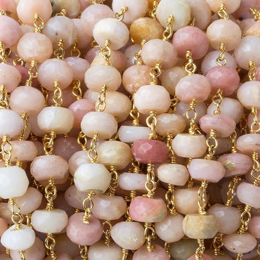 6mm Pink Peruvian Opal faceted rondelle Gold plated Chain by the foot 31 pcs (ONLINE ORDER ONLY)