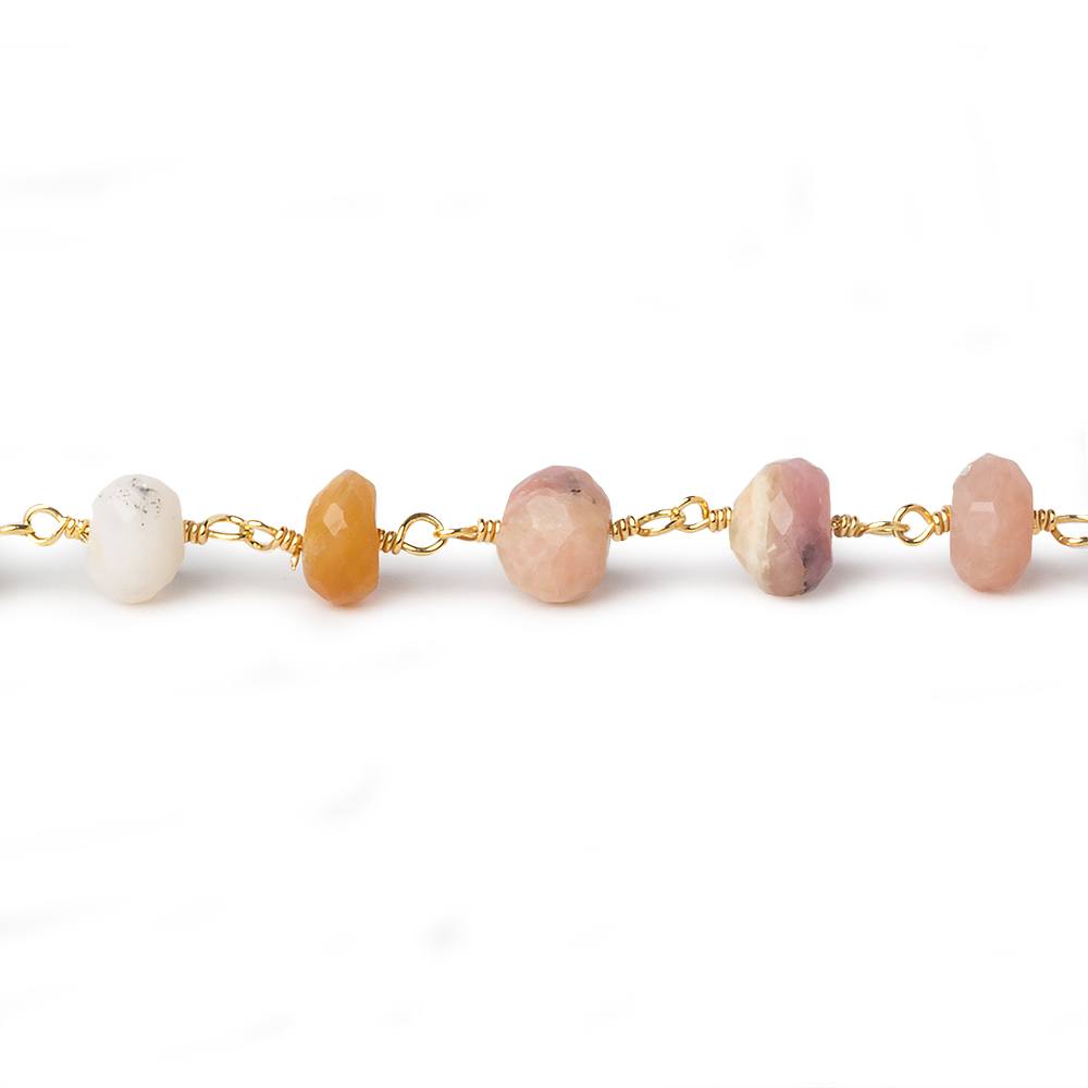 6mm Pink Peruvian Opal faceted rondelle Gold plated Chain by the foot 31 pcs (ONLINE ORDER ONLY)