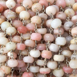 6mm Pink Peruvian Opal faceted rondelle Silver plated Chain by the foot 31 pcs (ONLINE ORDER ONLY)