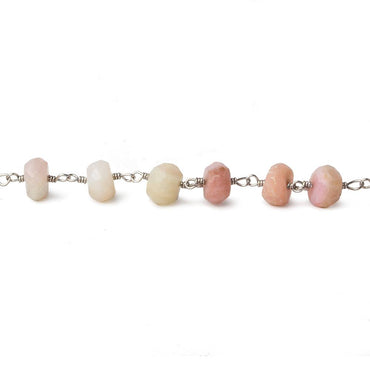 6mm Pink Peruvian Opal faceted rondelle Silver plated Chain by the foot 31 pcs (ONLINE ORDER ONLY)