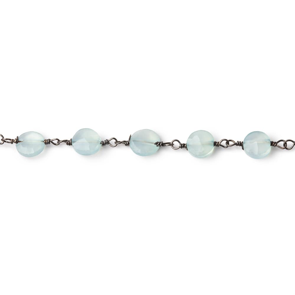 6mm Powder Blue Chalcedony Faceted Coin on Black Gold Plated Chain (ONLINE ORDER ONLY)
