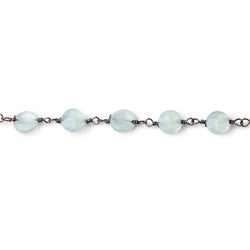 6mm Powder Blue Chalcedony Faceted Coin on Black Gold Plated Chain (ONLINE ORDER ONLY)