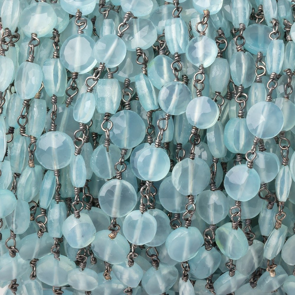 6mm Powder Blue Chalcedony Faceted Coin on Black Gold Plated Chain (ONLINE ORDER ONLY)