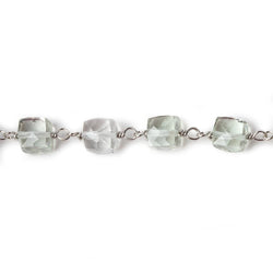 6mm Prasiolite faceted cube .925 Silver Chain by the foot 29 pieces (ONLINE ORDER ONLY)