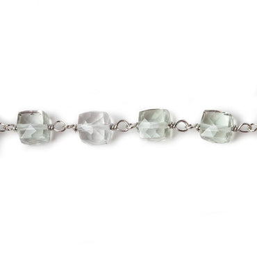 6mm Prasiolite faceted cube .925 Silver Chain by the foot 29 pieces (ONLINE ORDER ONLY)