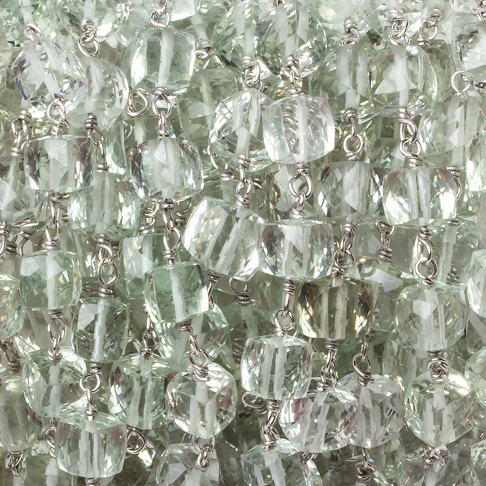 6mm Prasiolite faceted cube .925 Silver Chain by the foot 29 pieces (ONLINE ORDER ONLY)