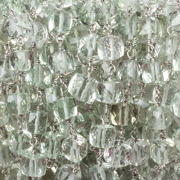 6mm Prasiolite faceted cube .925 Silver Chain by the foot 29 pieces (ONLINE ORDER ONLY)