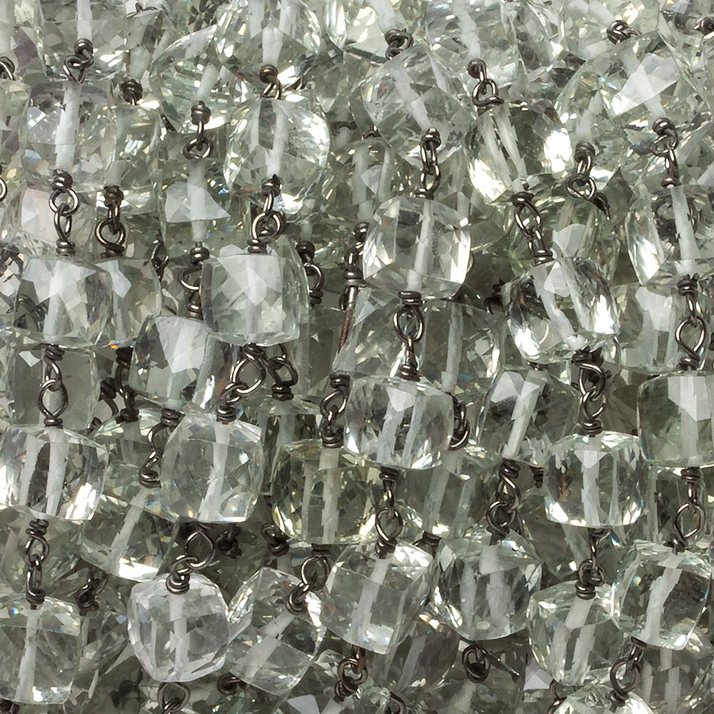 6mm Prasiolite faceted cube Black Gold .925 Silver Chain by the foot 29 pieces (ONLINE ORDER ONLY)