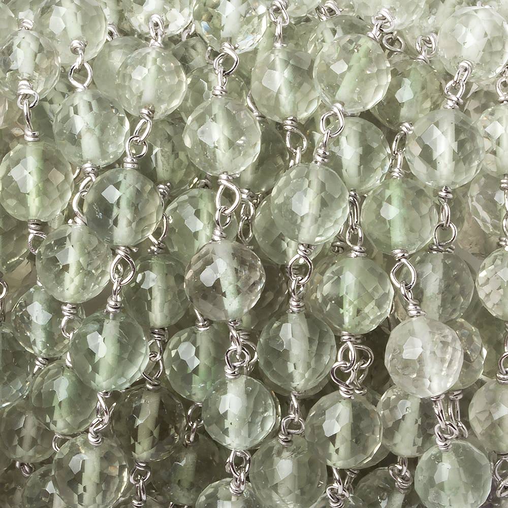 6mm Prasiolite faceted round .925 Silver Chain by the foot 24 pieces (ONLINE ORDER ONLY)