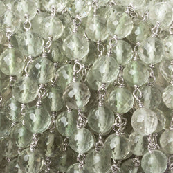 6mm Prasiolite faceted round .925 Silver Chain by the foot 24 pieces (ONLINE ORDER ONLY)