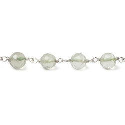 6mm Prasiolite faceted round .925 Silver Chain by the foot 24 pieces (ONLINE ORDER ONLY)
