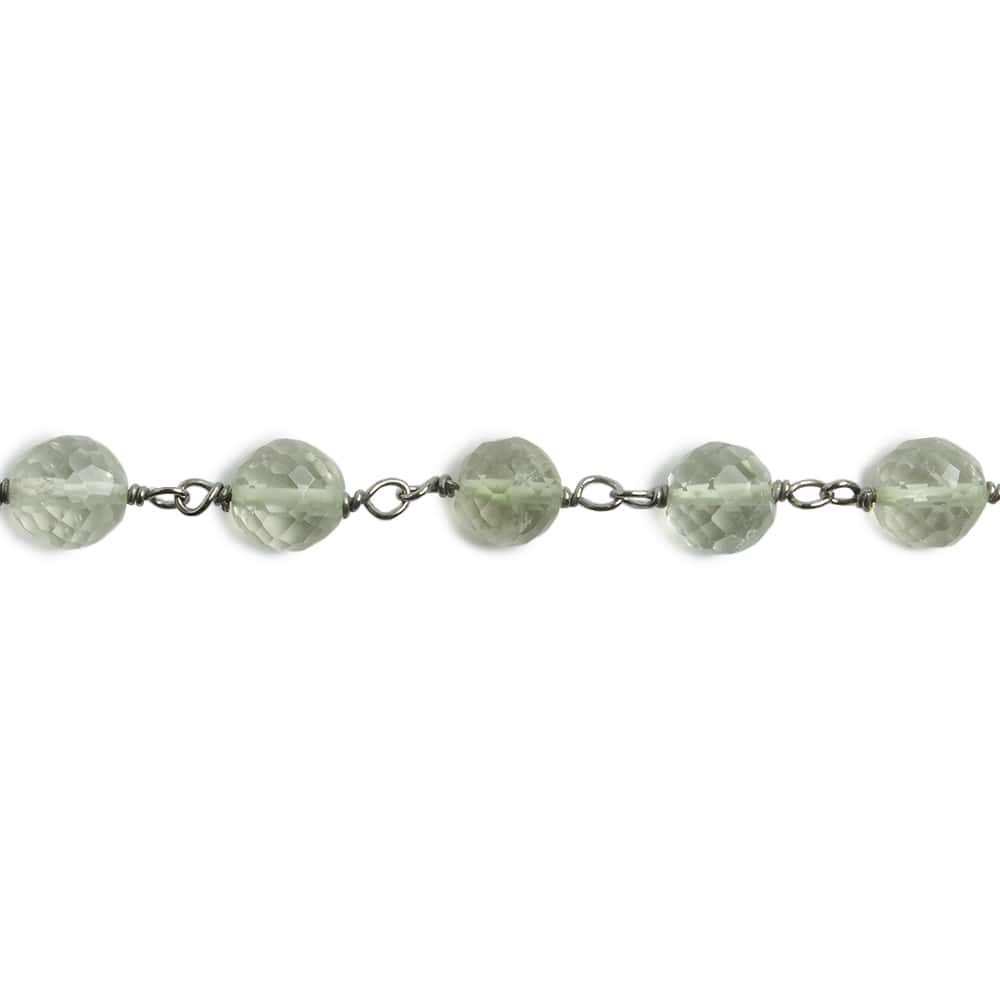 6mm Prasiolite faceted round Black Gold .925 Silver Chain by the foot 24 pieces (ONLINE ORDER ONLY)