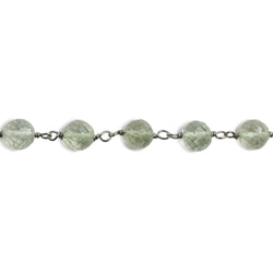 6mm Prasiolite faceted round Black Gold .925 Silver Chain by the foot 24 pieces (ONLINE ORDER ONLY)