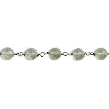 6mm Prasiolite faceted round Black Gold .925 Silver Chain by the foot 24 pieces (ONLINE ORDER ONLY)