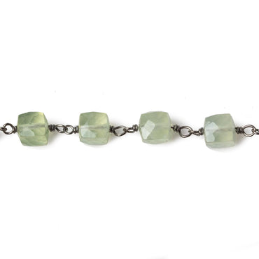 6mm Prehnite faceted cube Black Gold .925 Silver Chain by the foot 29 pieces (ONLINE ORDER ONLY)