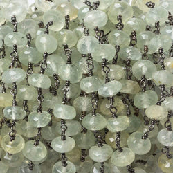 6mm Prehnite faceted rondelle Black Gold Chain by the foot 25 piece (ONLINE ORDER ONLY)