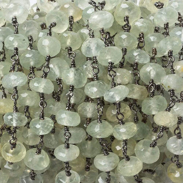 6mm Prehnite faceted rondelle Black Gold Chain by the foot 25 piece (ONLINE ORDER ONLY)