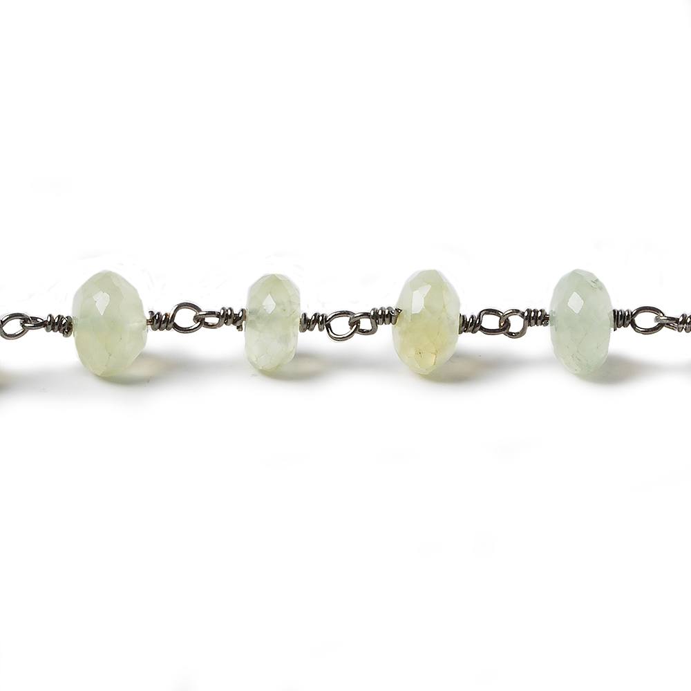 6mm Prehnite faceted rondelle Black Gold Chain by the foot 25 piece (ONLINE ORDER ONLY)