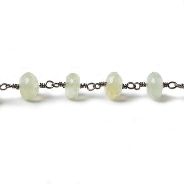 6mm Prehnite faceted rondelle Black Gold Chain by the foot 25 piece (ONLINE ORDER ONLY)