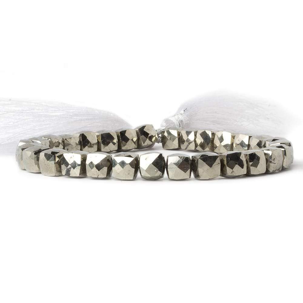 6mm Pyrite faceted cube beads 8 inch 29 pieces (ONLINE ORDER ONLY)
