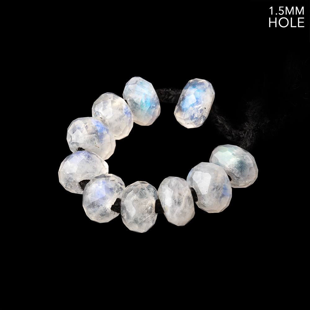 6mm Rainbow Moonstone 1.5mm Large Hole Faceted Rondelle Set of 10 Beads (ONLINE ORDER ONLY)