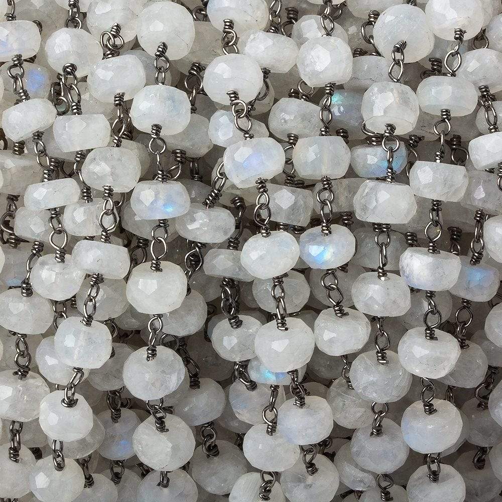 6mm Rainbow Moonstone faceted rondelle Black Gold plated Chain by the foot 29 pcs (ONLINE ORDER ONLY)