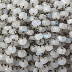 6mm Rainbow Moonstone faceted rondelle Black Gold plated Chain by the foot 29 pcs (ONLINE ORDER ONLY)