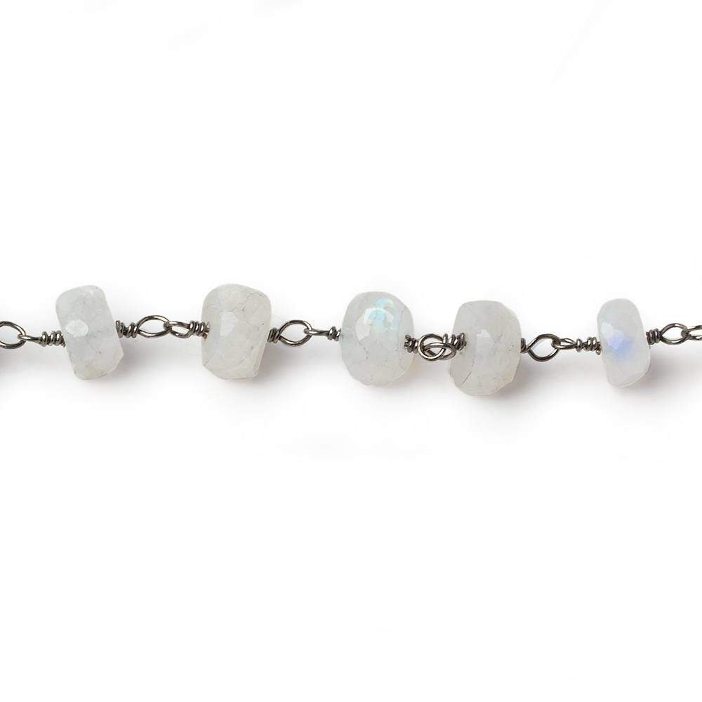6mm Rainbow Moonstone faceted rondelle Black Gold plated Chain by the foot 29 pcs (ONLINE ORDER ONLY)
